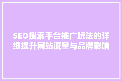 SEO搜索平台推广玩法的详细提升网站流量与品牌影响力的方法