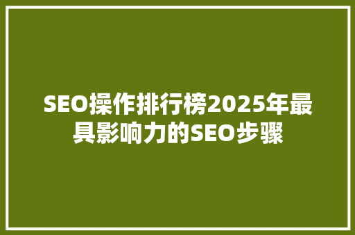 SEO操作排行榜2025年最具影响力的SEO步骤