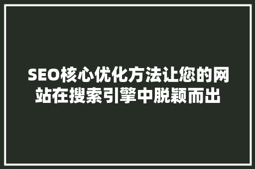 SEO核心优化方法让您的网站在搜索引擎中脱颖而出