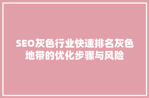 SEO灰色行业快速排名灰色地带的优化步骤与风险