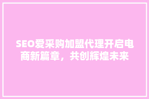 SEO爱采购加盟代理开启电商新篇章，共创辉煌未来