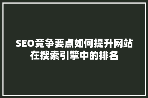 SEO竞争要点如何提升网站在搜索引擎中的排名