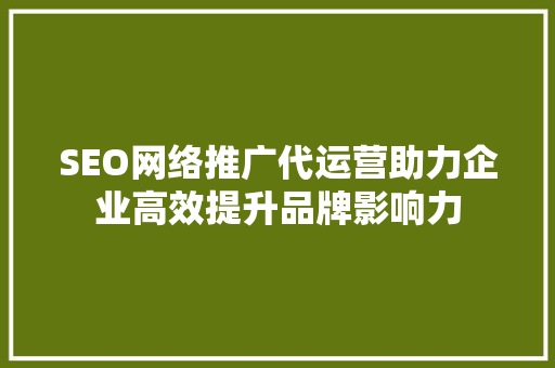 SEO网络推广代运营助力企业高效提升品牌影响力