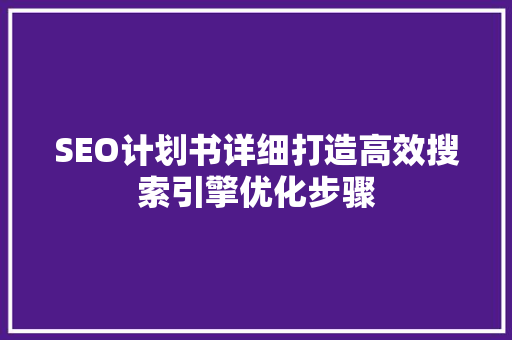 SEO计划书详细打造高效搜索引擎优化步骤