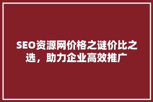 SEO资源网价格之谜价比之选，助力企业高效推广