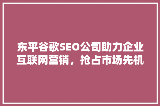东平谷歌SEO公司助力企业互联网营销，抢占市场先机