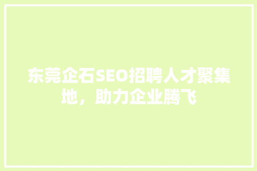 东莞企石SEO招聘人才聚集地，助力企业腾飞