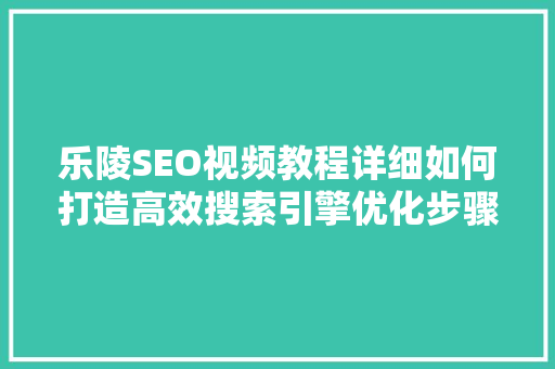 乐陵SEO视频教程详细如何打造高效搜索引擎优化步骤