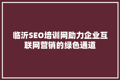 临沂SEO培训网助力企业互联网营销的绿色通道