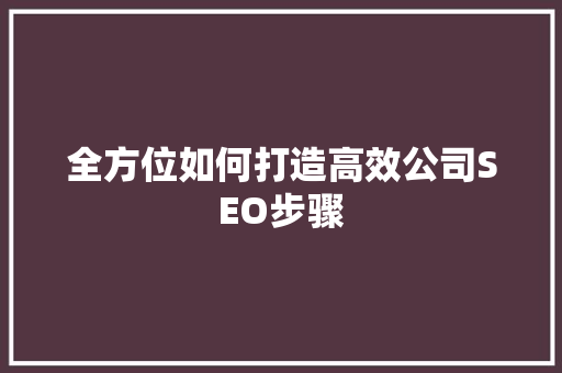 全方位如何打造高效公司SEO步骤