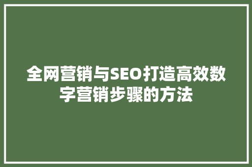 全网营销与SEO打造高效数字营销步骤的方法
