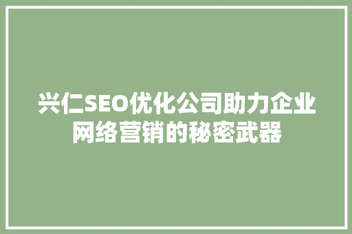 兴仁SEO优化公司助力企业网络营销的秘密武器