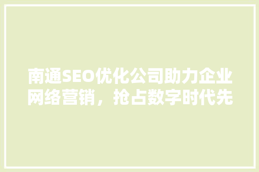 南通SEO优化公司助力企业网络营销，抢占数字时代先机