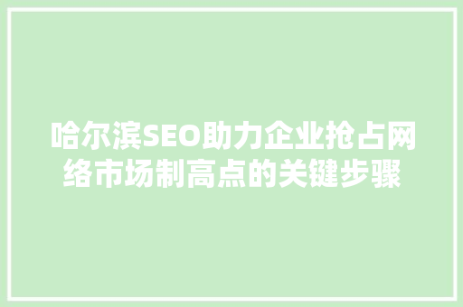 哈尔滨SEO助力企业抢占网络市场制高点的关键步骤