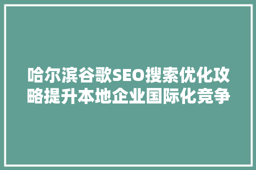 哈尔滨谷歌SEO搜索优化攻略提升本地企业国际化竞争力