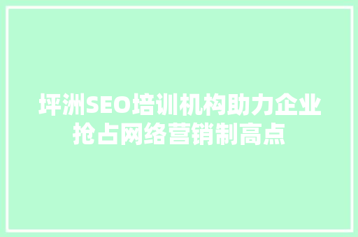 坪洲SEO培训机构助力企业抢占网络营销制高点