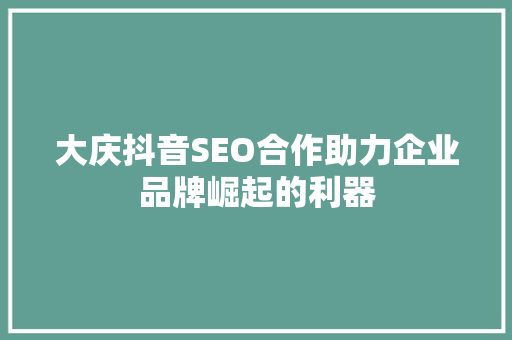 大庆抖音SEO合作助力企业品牌崛起的利器
