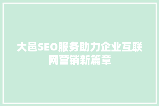 大邑SEO服务助力企业互联网营销新篇章