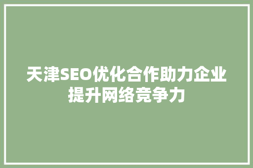 天津SEO优化合作助力企业提升网络竞争力