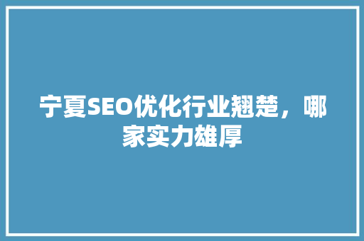 宁夏SEO优化行业翘楚，哪家实力雄厚