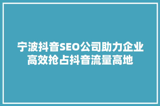 宁波抖音SEO公司助力企业高效抢占抖音流量高地