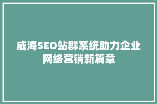 威海SEO站群系统助力企业网络营销新篇章