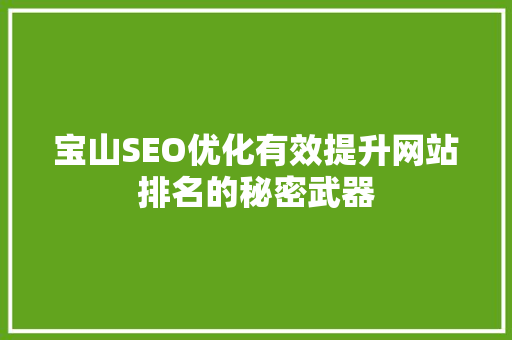 宝山SEO优化有效提升网站排名的秘密武器