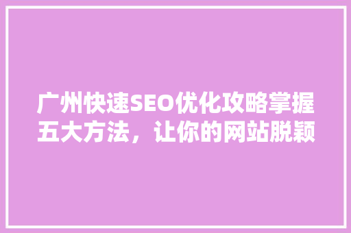 广州快速SEO优化攻略掌握五大方法，让你的网站脱颖而出