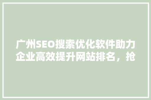 广州SEO搜索优化软件助力企业高效提升网站排名，抢占市场先机