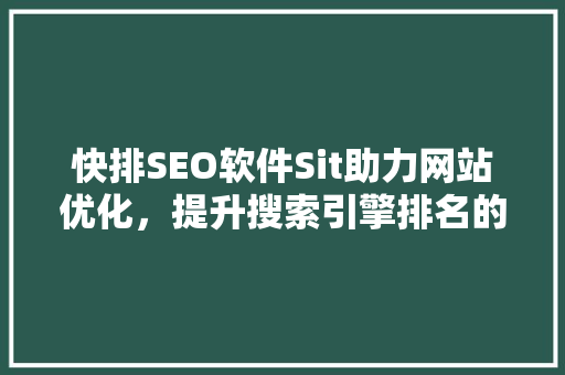 快排SEO软件Sit助力网站优化，提升搜索引擎排名的利器