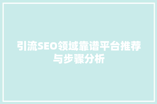 引流SEO领域靠谱平台推荐与步骤分析