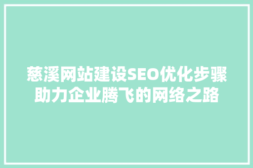 慈溪网站建设SEO优化步骤助力企业腾飞的网络之路