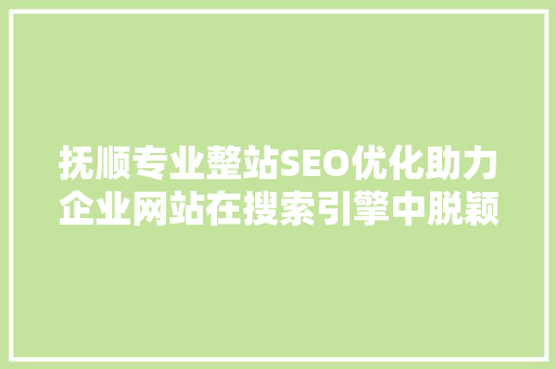 抚顺专业整站SEO优化助力企业网站在搜索引擎中脱颖而出