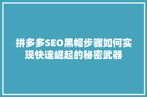 拼多多SEO黑帽步骤如何实现快速崛起的秘密武器