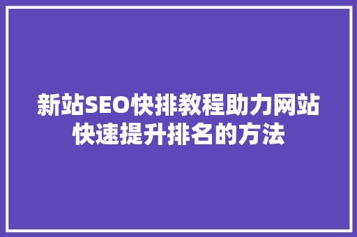 新站SEO快排教程助力网站快速提升排名的方法