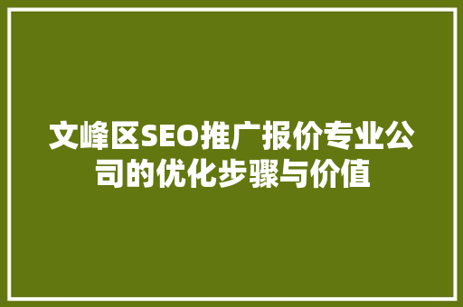 文峰区SEO推广报价专业公司的优化步骤与价值