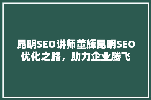 昆明SEO讲师董辉昆明SEO优化之路，助力企业腾飞