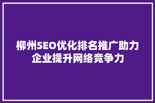 柳州SEO优化排名推广助力企业提升网络竞争力