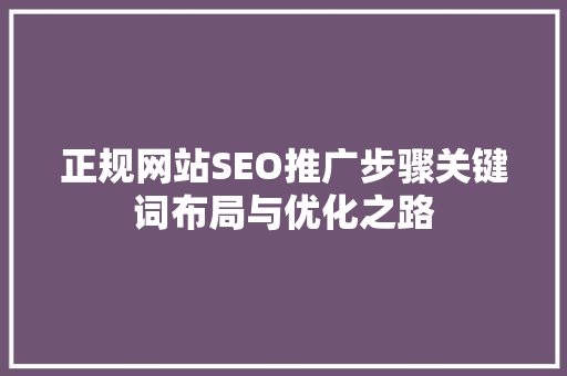 正规网站SEO推广步骤关键词布局与优化之路