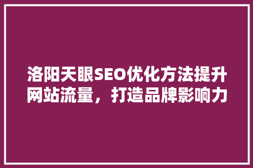 洛阳天眼SEO优化方法提升网站流量，打造品牌影响力