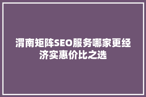 渭南矩阵SEO服务哪家更经济实惠价比之选