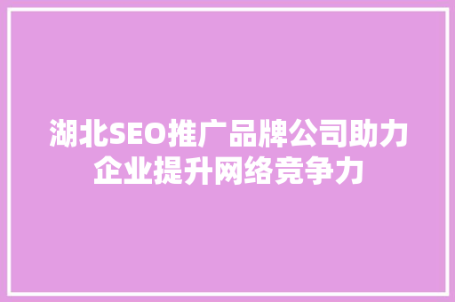 湖北SEO推广品牌公司助力企业提升网络竞争力
