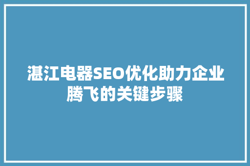 湛江电器SEO优化助力企业腾飞的关键步骤