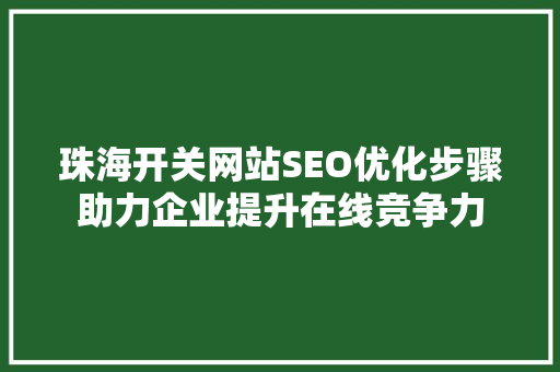 珠海开关网站SEO优化步骤助力企业提升在线竞争力