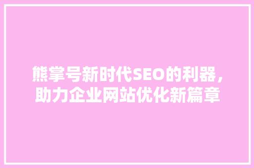 熊掌号新时代SEO的利器，助力企业网站优化新篇章