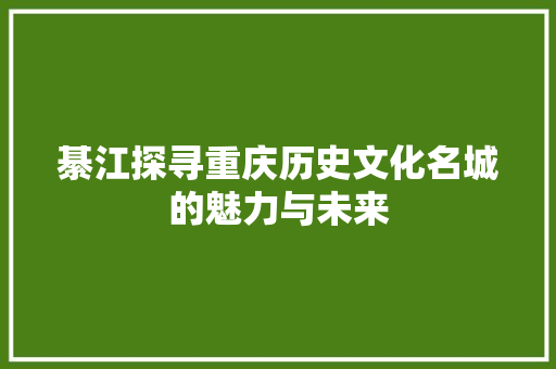 綦江探寻重庆历史文化名城的魅力与未来