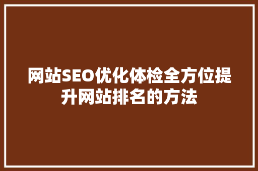 网站SEO优化体检全方位提升网站排名的方法