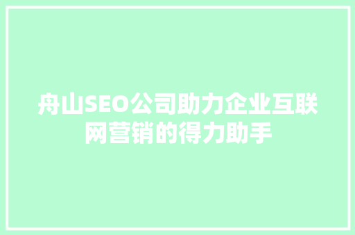 舟山SEO公司助力企业互联网营销的得力助手