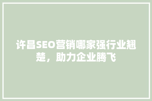 许昌SEO营销哪家强行业翘楚，助力企业腾飞