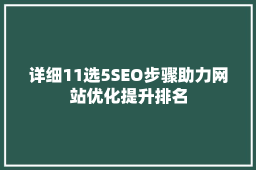 详细11选5SEO步骤助力网站优化提升排名